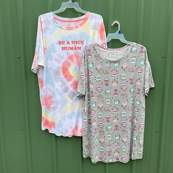 Women’s Ultra Soft Short Sleeve Sleep Lounge Night Shirts 2-Pack Size 2X/3X - Picture 1 of 10
